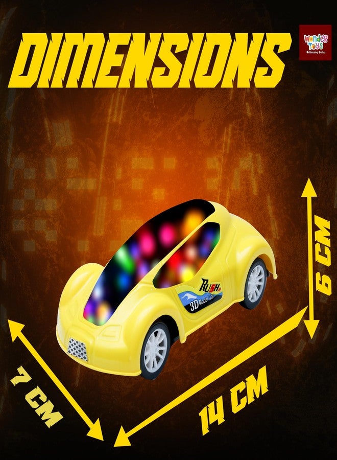 Wonder Rush 3D Mini RC Car for Kids | Rechargeable Remote Control Car with 3D Lights | High Speed Racing Car with USB Charging | Strong Grip Tyres | Toy for Boys & Girls (Yellow) - Image 5